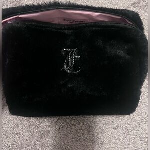 Black Faux Fur Clutch with Embroidered Logo